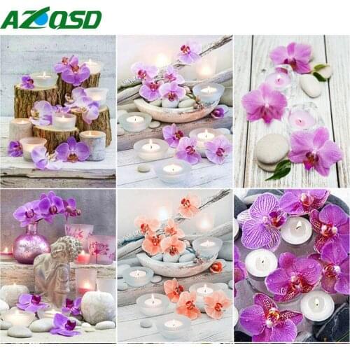 AZQSD Diamond Mosaic Orchid Stone Cross Stitch Kits Needlework Diamond Art Painting Kits Flower Full Square Drill Decor For Home