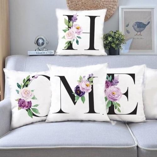 Letter Flower Printing Pillowcase Decorative Simple Pillow Case for Bedroom Living Room Sofa Throw Pillow Cushion Cover 45x45cm