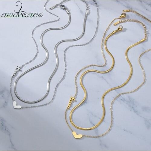 Nextvance Stainless Steel Heart Square Pendant Necklaces For Gold/Steel Chain Snake Flat Chain Necklace Women Lover Gift Jewelry