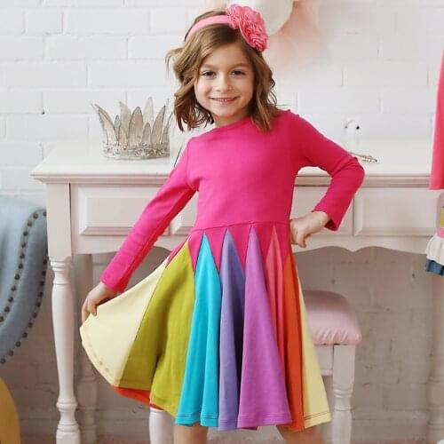 New Baby Girl Dress Clothes Toddler Kids Girls Princess Clothes Rainbow Color Block Colorful Sling Party Dresses Vestido Infant