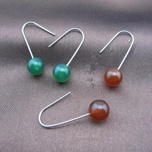 One pair red green jade round 10mm hook earrings FPPJ wholesale beads nature