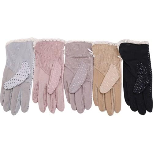 Sun protection gloves cotton summer gloves for women Dot bow womens thin female drive gloves suncreen Slip-resistant