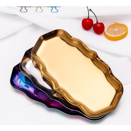 Big Wave Metal Food Fruit Trays Stainless Steel Desktop Cosmetic Sundries Storage Plate Jewelry Display Pan Snack Dessert Dish