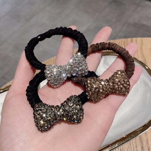 Women Fashion Rhinestone Hair Rope Lady Bow Knot Head Bands Ponytail Hair Ties