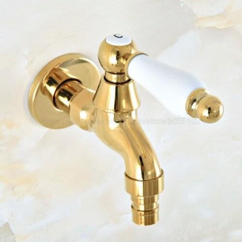 Gold Color Brass Washing Machine Faucet Bathroom Faucet Cold Water Tap Decorative Outdoor Faucets zav145