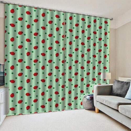 Modern living room curtains Insects on green background 3d Curtains Blackout for Living Room Kids Bedroom Fabric