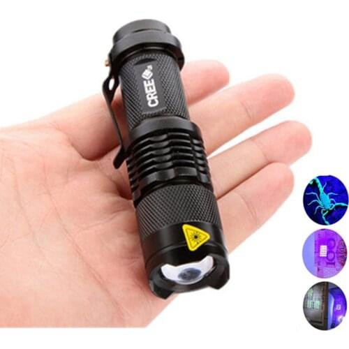 Led Ultraviolet Flashlight for Fishing and Hunting Portable Lighting Mini Uv Light with Zoom Function Pet Urine Stains Detector