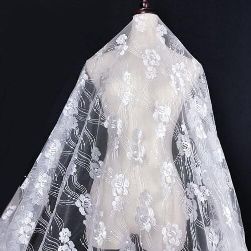 1 Yard New Off White Tulle / Net French Embroidery Rose Flower Bridal Wedding Dress Lace fabric DIY sewing fabric lace