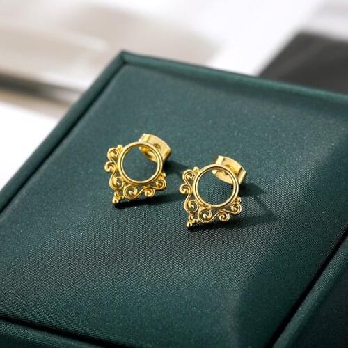 2020 Trend New Design Gold Hollow Water Drop Lace Silver Color Stud Earrings Piercing Stainless Steel Jewelry Fashion for Women