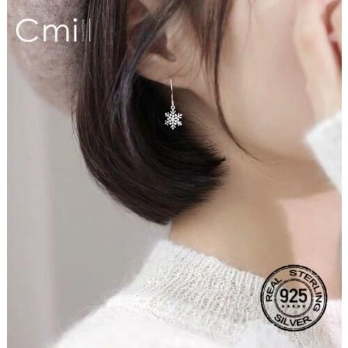 Dangle Earrings Snowflake 925 Sterling Silver For Women New Trend Charm Korean Fashion Student Lady Party Daily Jewelry INEFFA