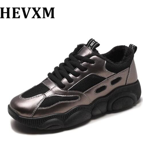 HEVXM Women Winter Shoes Cashmere Inside Solid Color silver Gold Shoes All Match Chic Sneakers Zapatillas Deportivas Mujer 35-40