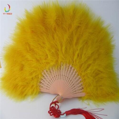 10pcs Color Thicken Fluffy Folding Marabou Feather Hand Fan Girls Dance Performance Gold Fan Party Favors wedding decoration