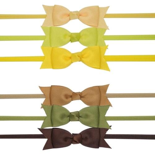 10pcs/lot Grosgrain Ribbon Bows Elastic Hairband Infant Double Layer Solid Color Bowknot Nylon Headband Kids Hair Accessories