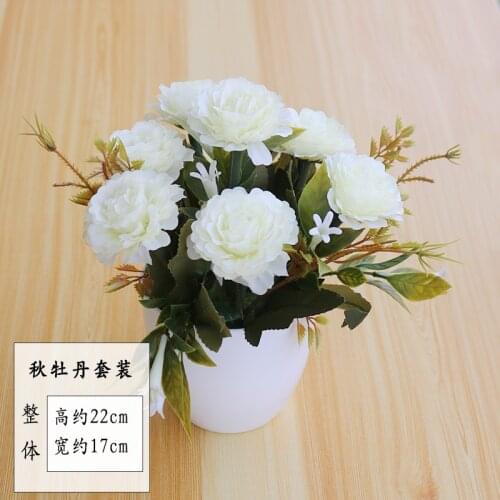 17x22cm Artificial Peony Flower Bonsai Home Garden Balcony Bedroom Desktop White Potted Plants Bonsai Party Decor Fake Flowers