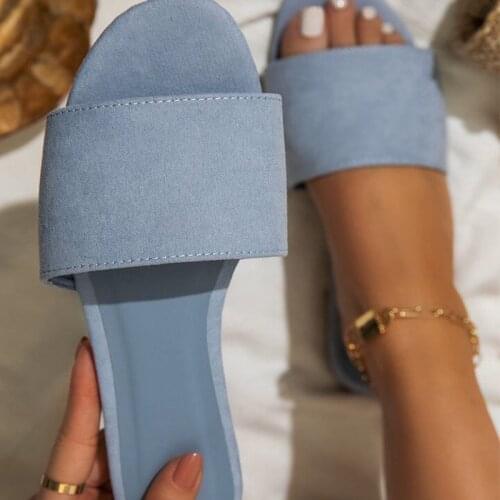 2021 Women Flock Slippers Ladies Open Toe Casual Shoes Female Sewing Solid Flat Womens Summer Beach Fashion Slides Plus Size