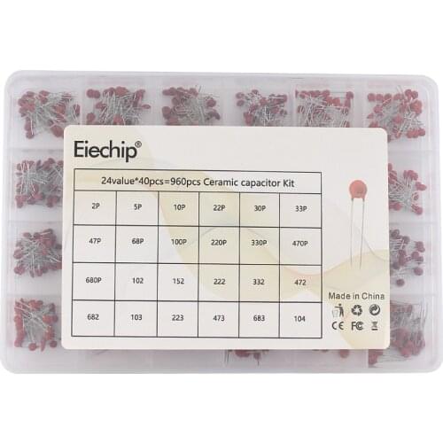 24Values Ceramic Capacitor Assortment Kit 2PF-0.1UF 50V Ceramic Capacitors Set 47PF 68PF 100PF 220PF Electronic Capacitor Pack