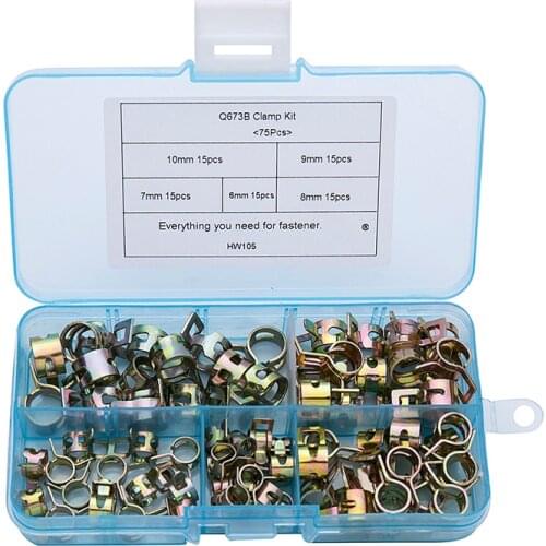 75Pcs/set 6-10mm Vacuum Spring Fuel Oil Water CPU Hose Clip Pipe Tube for Band Clamp Metal Fastener Assortment Kit