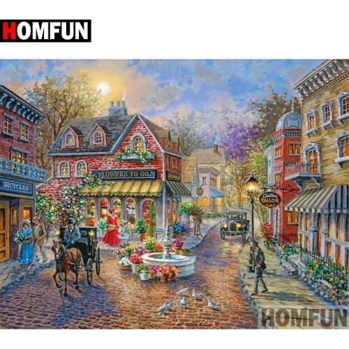 HOMFUN Full Square/Round Drill 5D DIY Diamond Painting "Street scenery" Embroidery Cross Stitch 5D Home Decor A00863