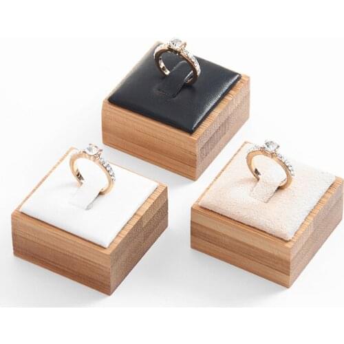 Bamboo Wood Leather Rings Display Stand Creative Rings Display Holder Jewelry Display Stand