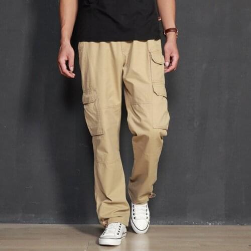 Men Cargo Pants Loose Khaki Cargo Pants Men Casual Elastic Waist Military Army Cargo Pants Men Army Green Summer Male Trousers