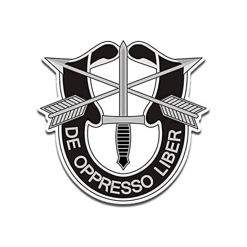 BW USASOC - Army Special Forces Crest Shaped Sticker (Green Beret SFOD-A ODA Alpha De Oppresso Opresso)