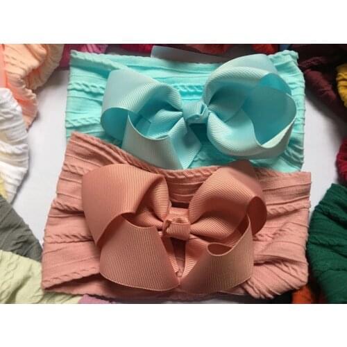 24pc/lot Kids Soft Bowknot Nylon Headbands,Ribbon Hair Bow Match Cable Knit Nylon Headbands Children Girls Hair Accessories