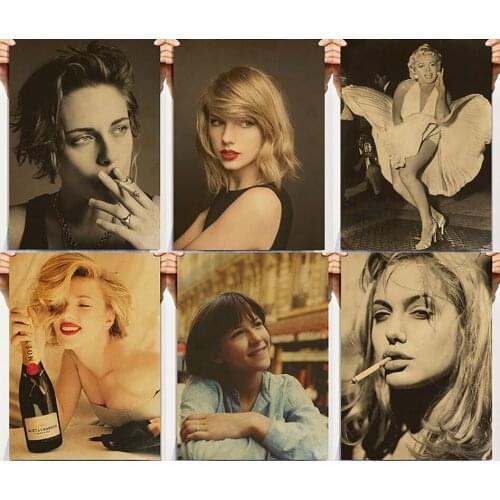 Europe America Actress Poster Beauty Retro Nostalgic Kraft Paper Poster Dormitory Bar Poster Paper Home Wall Decoration Sticker