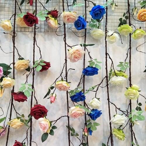 Artificial Rose Flower Vine Window Shopping Decorative Ceiling Rose Rattan Wall Decoration Hanging Flower Rattan