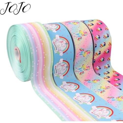 JOJO BOWS 75mm 2y Grosgrain Stain Ribbon For Crafts Unicorn Printed Tape For Needlework DIY Hair Bows Gift Wrapping Party Decor