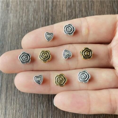 JunKang 50pcs alloy peach heart flower perforated spacer beads DIY bracelet necklace gasket connector making discovery