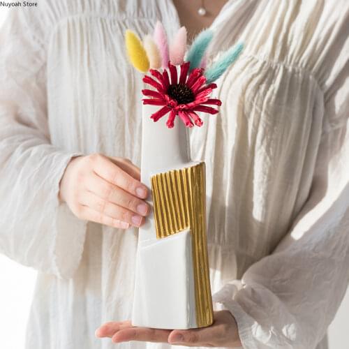 Ceramic Vase Dried Flower Flower Arrangement Accessories Light Luxury Hydroponic Vase Decoration Living Room Home Decoration