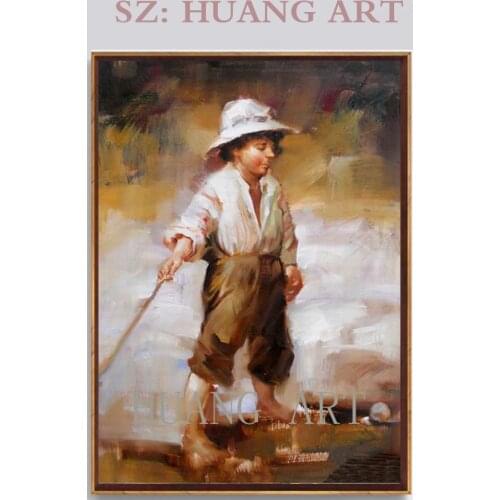 Chinese painting art so lovely boy playing golf oil painting canvas on the wall to decorate children room hall center study