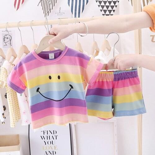 2020 Summer Baby Clothing Sets Stripe T shirt Tops + Shorts 2Pcs Baby Girl Outfits Princess Infant Toddler Girl Clothes Suits
