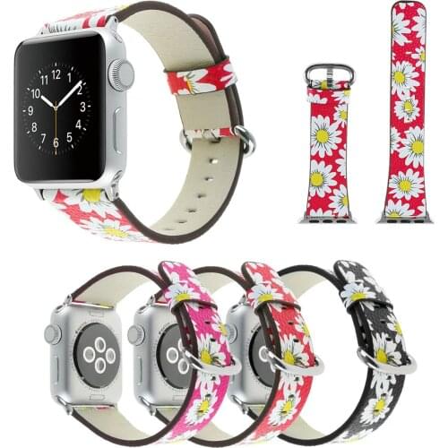 Floral Leather Watch Band for Apple Watch 38mm 42mm Series 1 Series 2 Series 3 Flower Strap Watchband Bracelet