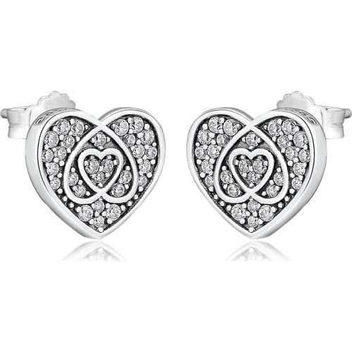 100% 925 Sterling Silver Princess Heart Stud Earring Jewelry Free Shipping