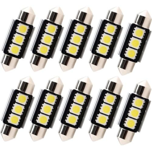 10pcs Dome Festoon Car Light CANBUS Error Free C5W LED Lamp Auto Bulb Interior Light 36mm 39mm 41mm 3SMD 5050 LED White Blue 12V