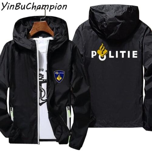 Mens Netherlands Politie Police Thin Reflective Sunscreen Windbreaker Skin Ultra Light Beach Cycling Jacket Coat Plus Size 7XL