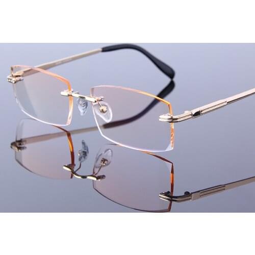 Business Style Reading Glasses Men Gold Cutting Rimless Glasses High Clear Presbyopic Eye Glasses Hyperopia Spectacles hombres