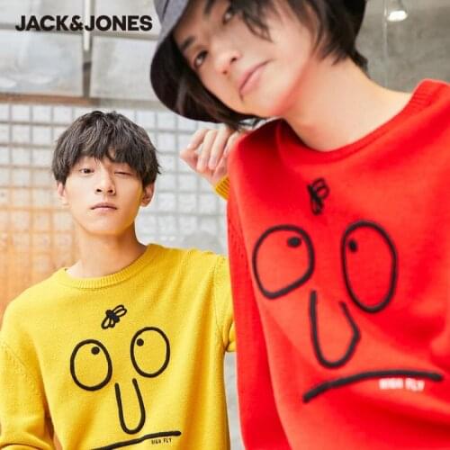 JackJones Mens Cartoon Pattern Unisex Lovers Loose Fit Pullover Knit Sweater|220324028