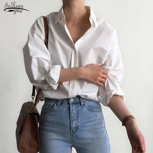 New Womens Shirt Classic Chiffon Blouse Female Simple Style Tops Clothes Plus Size Loose Long Sleeve Shirts Lady Blusas 9700