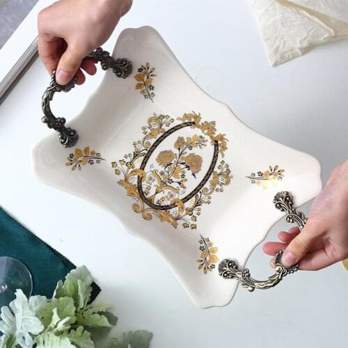 New creative European style ceramic fruit plate light luxury fashion household dry fruit plate crack porcelain
