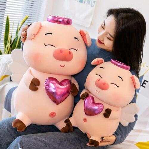 28-55cm Cartoon Cute Lovely Angel Pink Pig Plush Toys Stuffed Kawaii Sleeping Comfort Pillow for Girls Kids Birthday Gifts