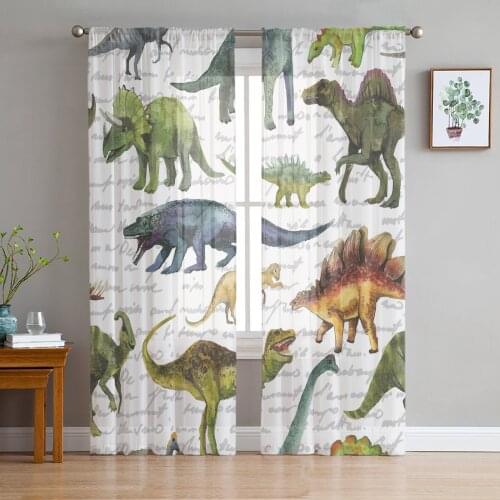 Dinosaur Animal Colorful Text Sheer Curtains for Living Room Bedroom Kitchen Chiffon Tulle Curtains Home Hotel Coffee Decor