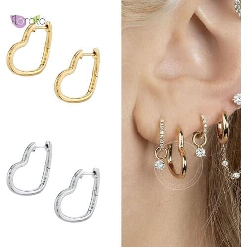 925 Sterling Silver Ear Buckle Simple Heart Hoop Earrings Mini Piercing For Women Fine Rock Punk Jewelry Birthday Gift