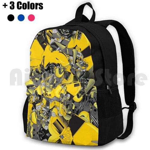 Bumblebee Outdoor Hiking Backpack Waterproof Camping Travel Bumblebee Robots Toy Robotics Figure Toys Isolated Gold Object