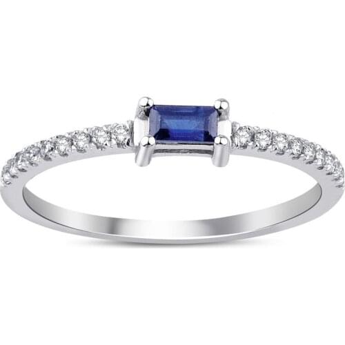 Symbol Gold 0.30 Carat Diamond Sapphire Ring Baguette Chic Jewelry Lover Rings Engagement Anniversary Wedding For Women