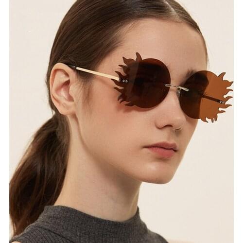 Rimless Round Flame Sunglasses Men Punk Uv400 Driving Sun Glasses Women Frameless Concave Shape Dance Party Funny Ladies Eyewear