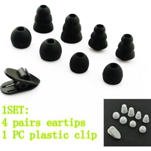 20 Sets black/White Replacement 3.5mm Silicone earbuds eartips tips with 1pc plastic clip for tour ue in-ear earphone