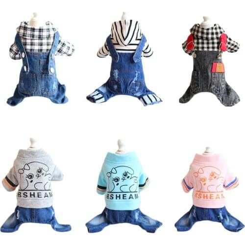 Dog Jumpsuit Clothes Spring Autumn Denim Jumpsuit For Dogs York Thick Clothing For Small Dogs Coat Overalls Jeans Costume XS-XXL
