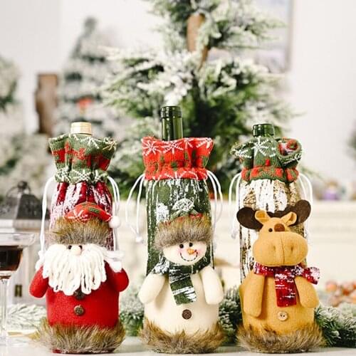 Christmas Decorations Knitted Imitation Bark Wine Bottle Cover Creative New Wine Cover Santa Claus Champagne Bag Wine Bags